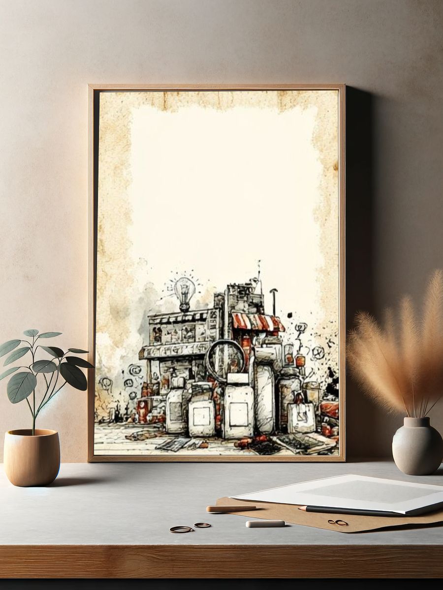 Vintage City Street Illustration Poster. — room view 2