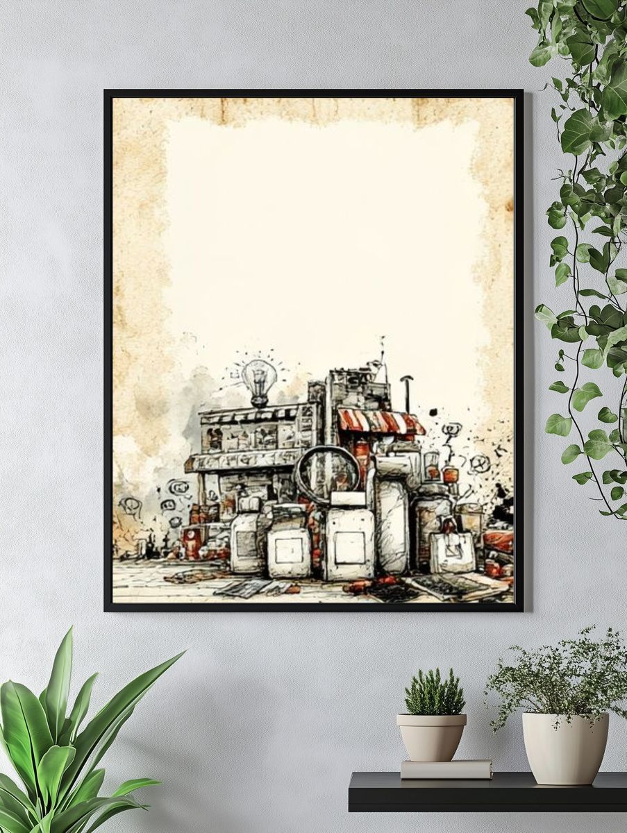 Vintage City Street Illustration Poster. — room view 4