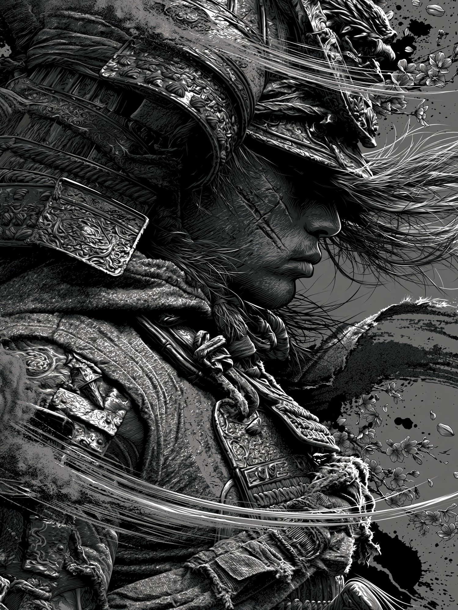Samurai Warrior Ink Print. poster detail