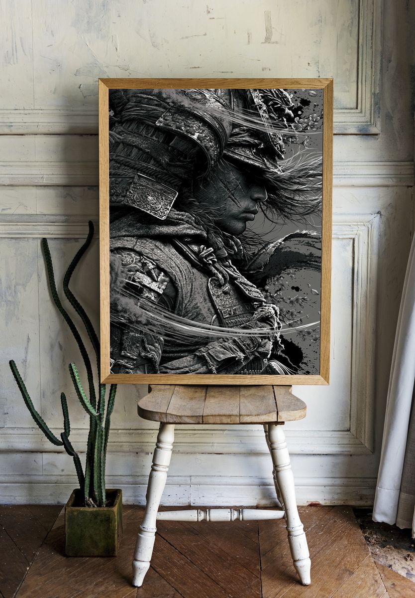 Samurai Warrior Ink Print. — room view 1