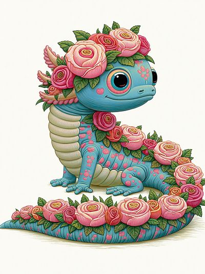 Floral Axolotl Illustration Poster. poster print