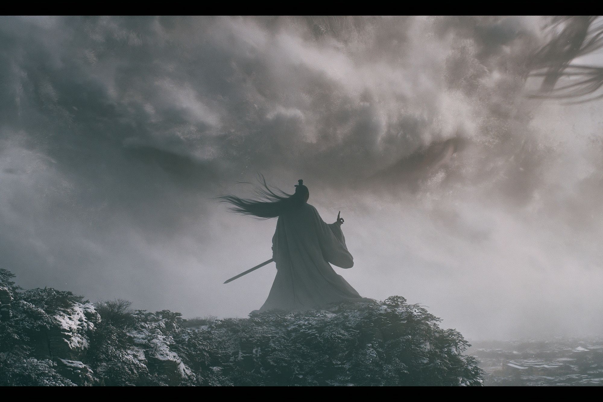Samurai in Storm — Fantasy Print. poster — illustration art