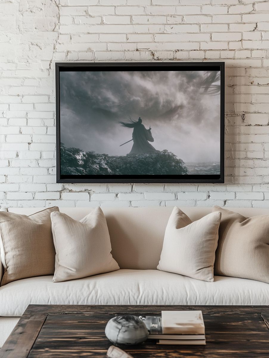 Samurai in Storm — Fantasy Print. room preview