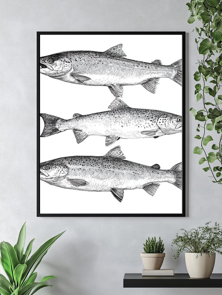Salmon Study Illustration Poster. — room view 4