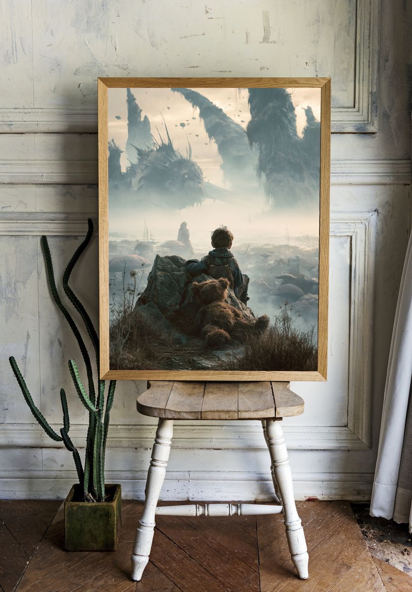 Fantasy Boy and Giant Creatures Poster. — room view 1