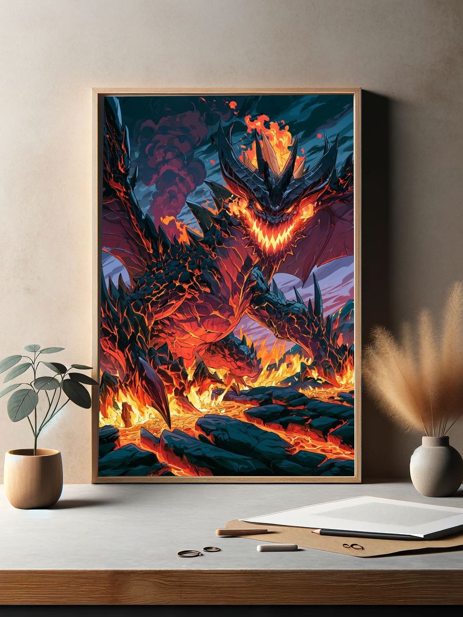 Fire Dragon Battle Illustration Poster. — room view 2