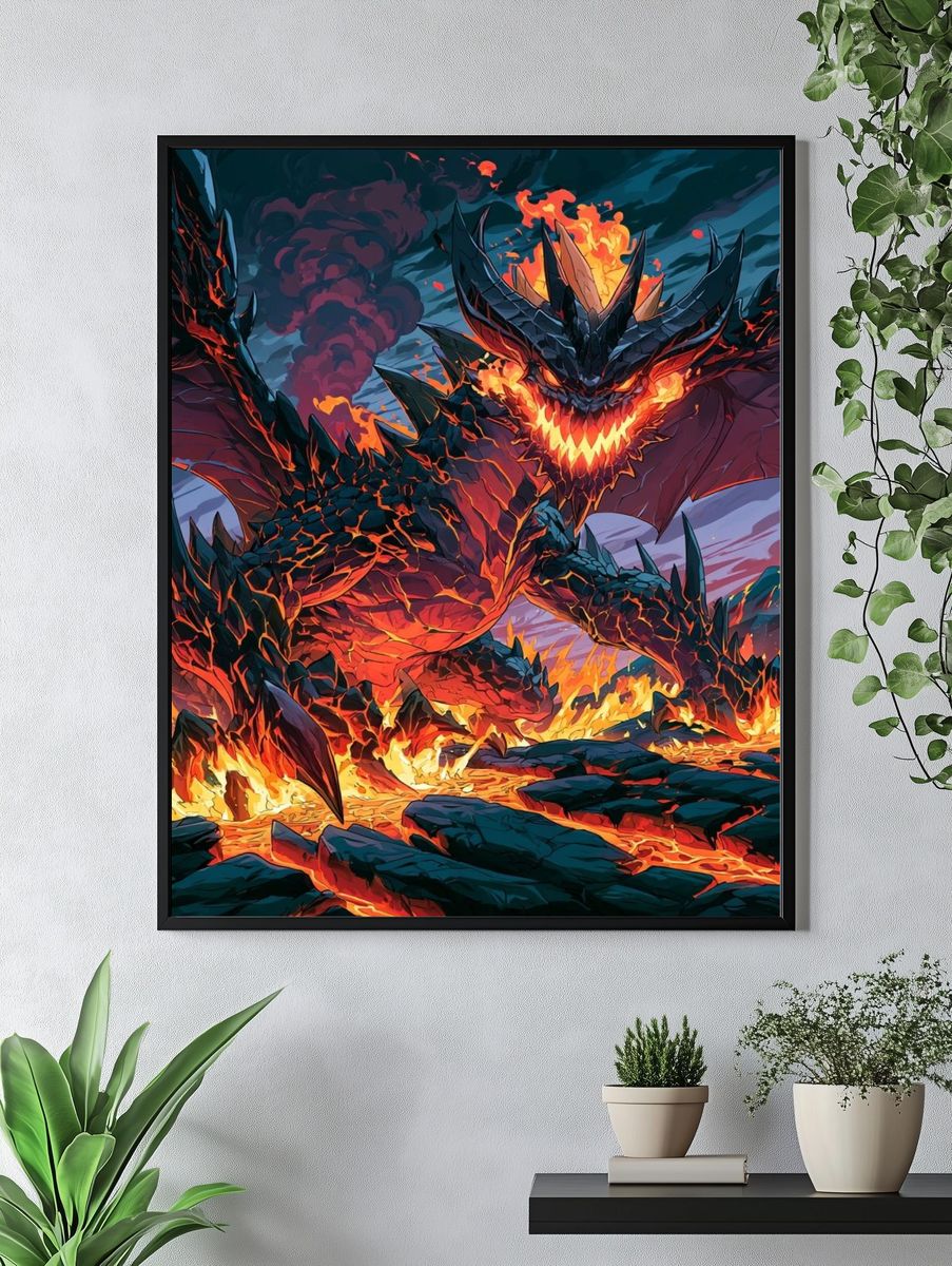 Fire Dragon Battle Illustration Poster. — room view 4