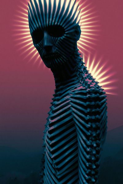 Neon Skull Figure Illustration Poster.