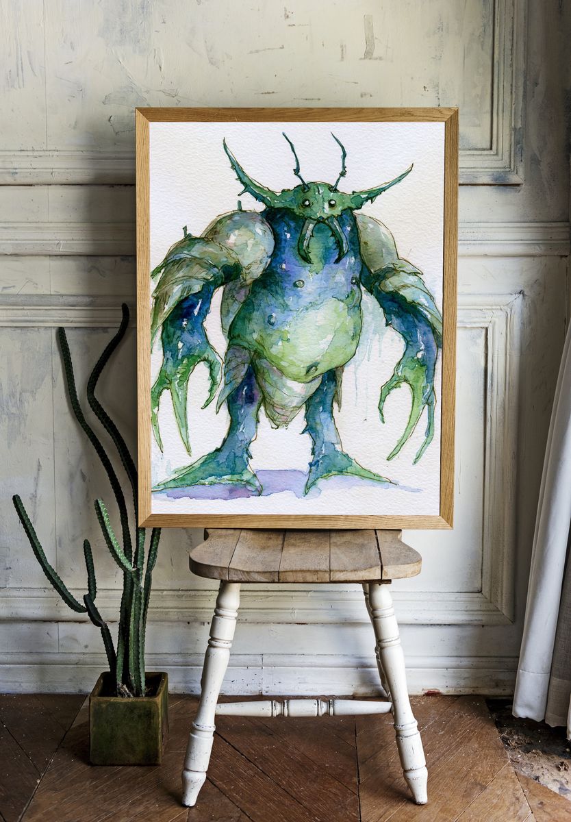 Fantasy Crab Watercolor Poster. — room view 1