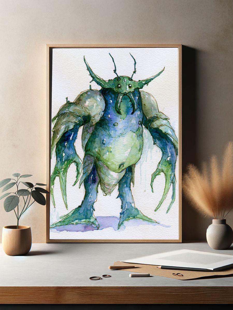 Fantasy Crab Watercolor Poster. — room view 2