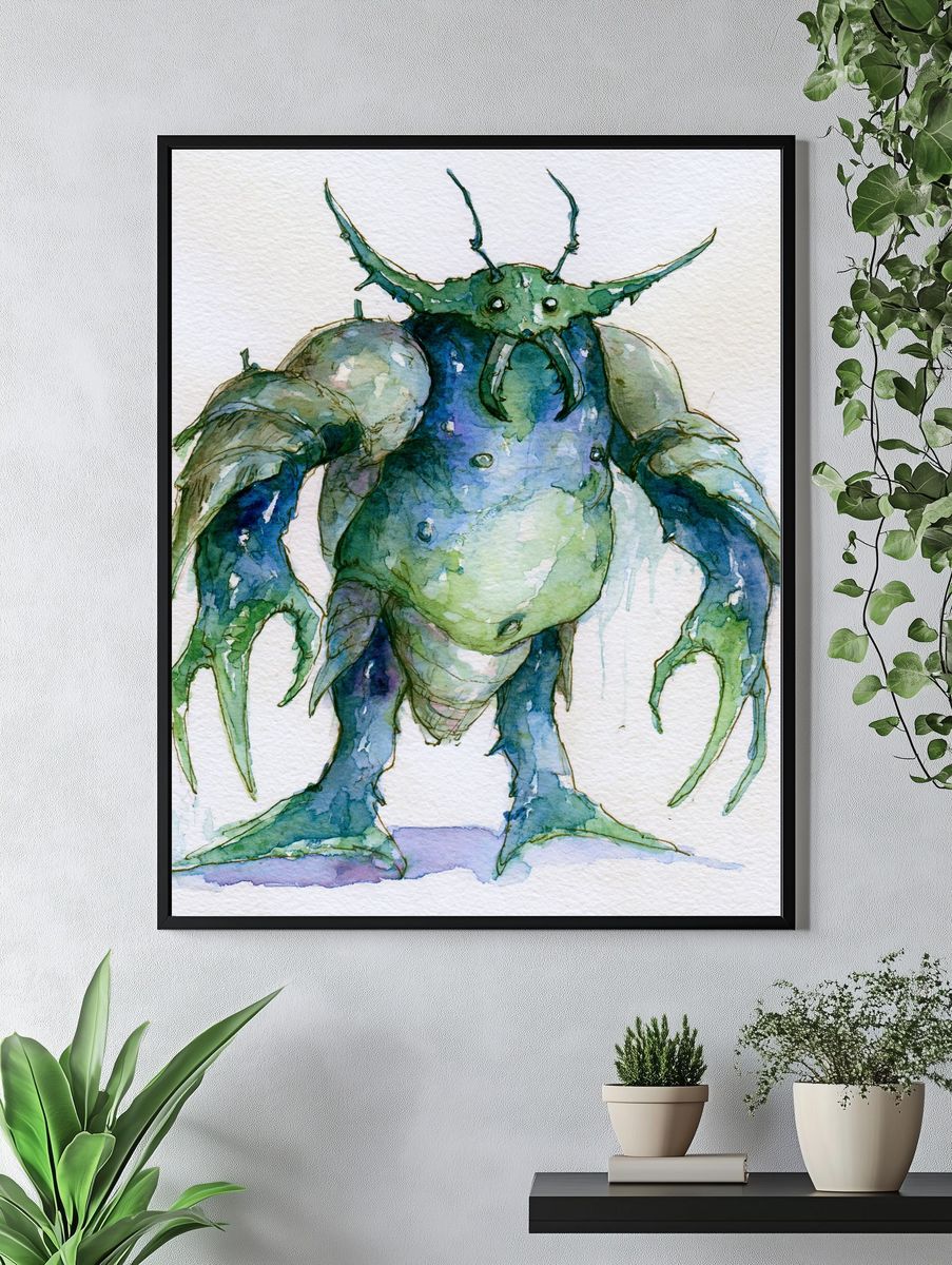 Fantasy Crab Watercolor Poster. — room view 4