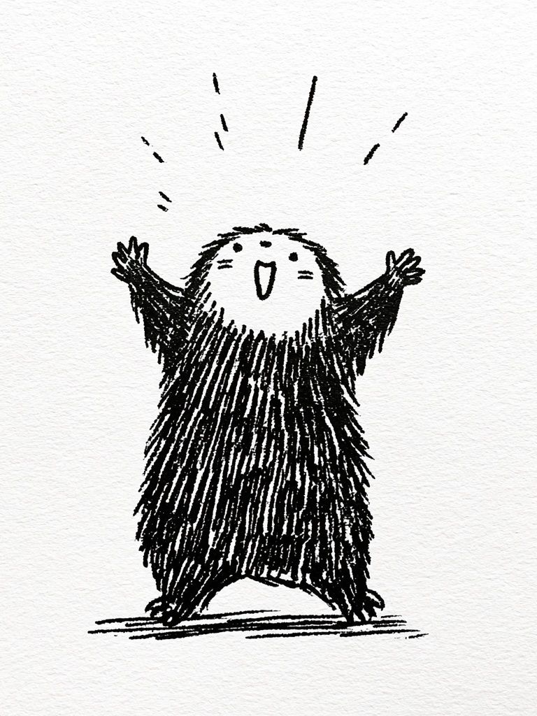 Joyful Bear Ink Illustration Poster. poster detail