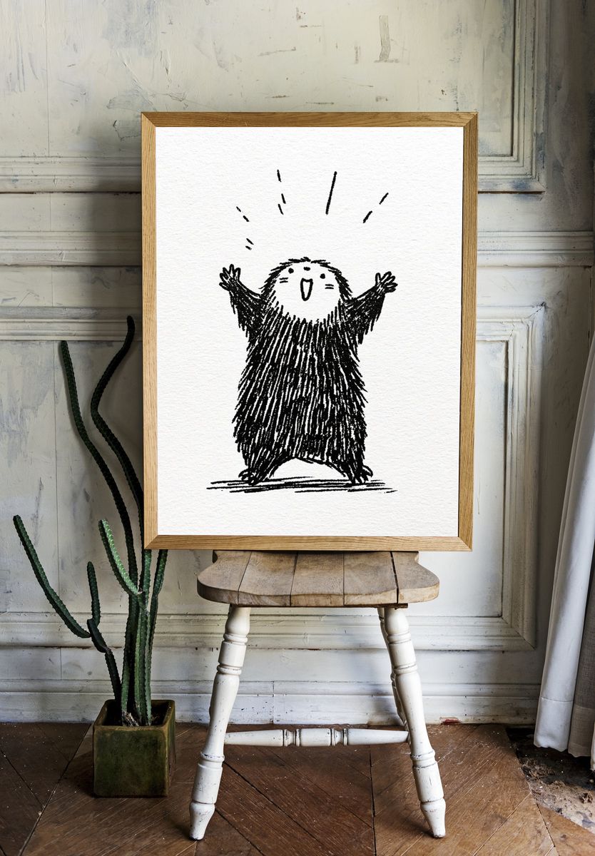Joyful Bear Ink Illustration Poster. room preview