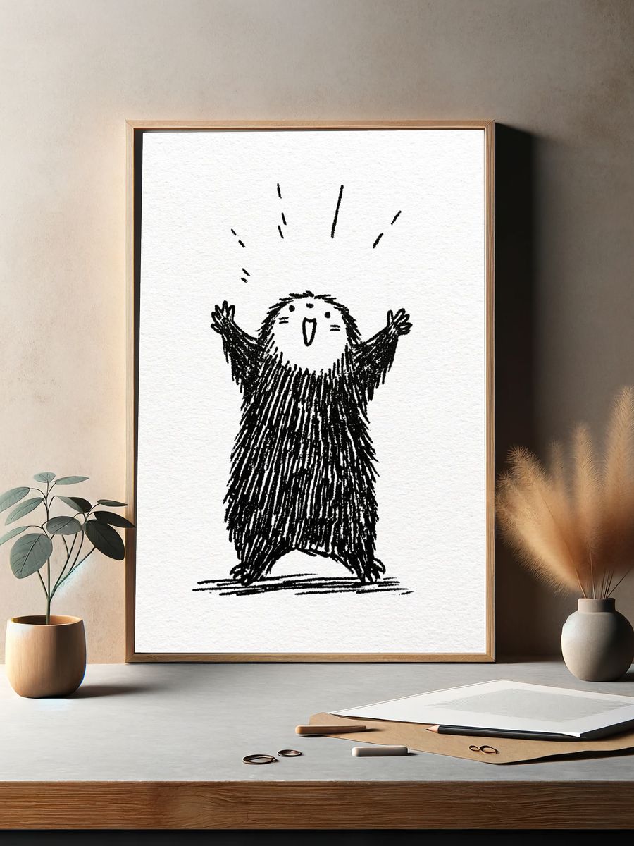 Joyful Bear Ink Illustration Poster. — room view 2