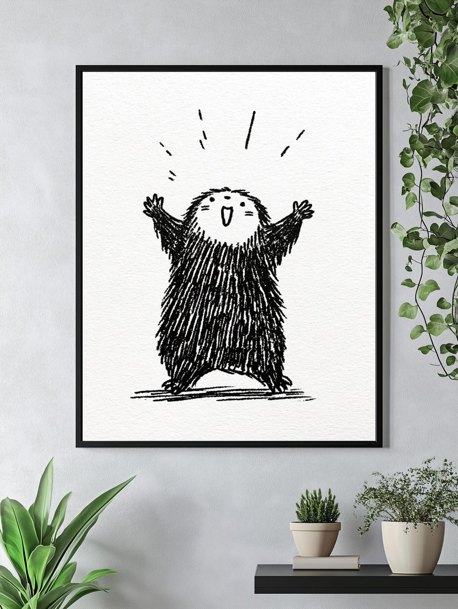 Joyful Bear Ink Illustration Poster. — room view 4