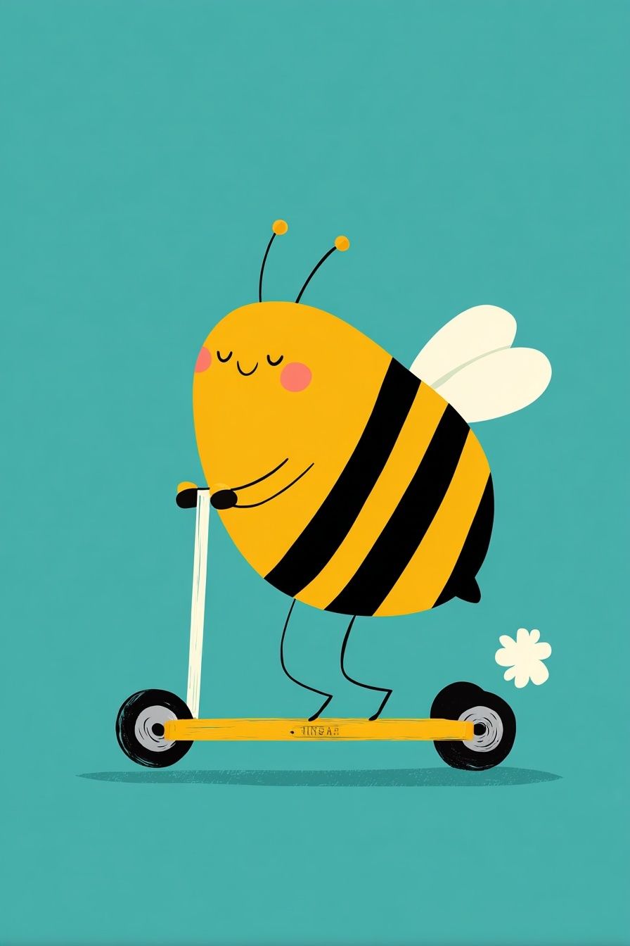 Cute Bee Scooter Illustration Poster. poster detail