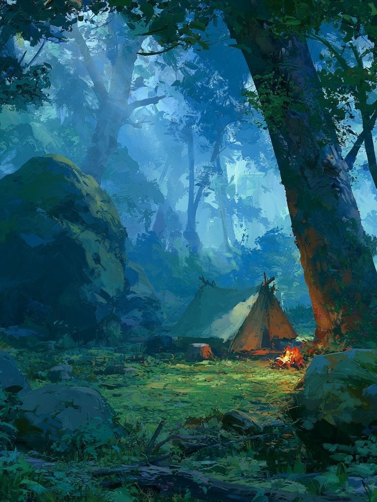 Forest Campfire Digital Art Poster. poster detail