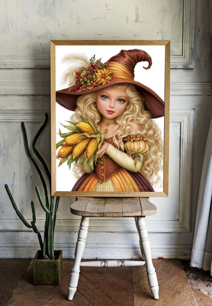 Autumn Witch Girl Illustration Poster. — room view 1