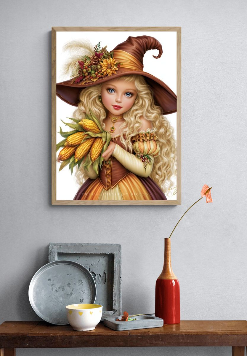 Autumn Witch Girl Illustration Poster. — room view 3