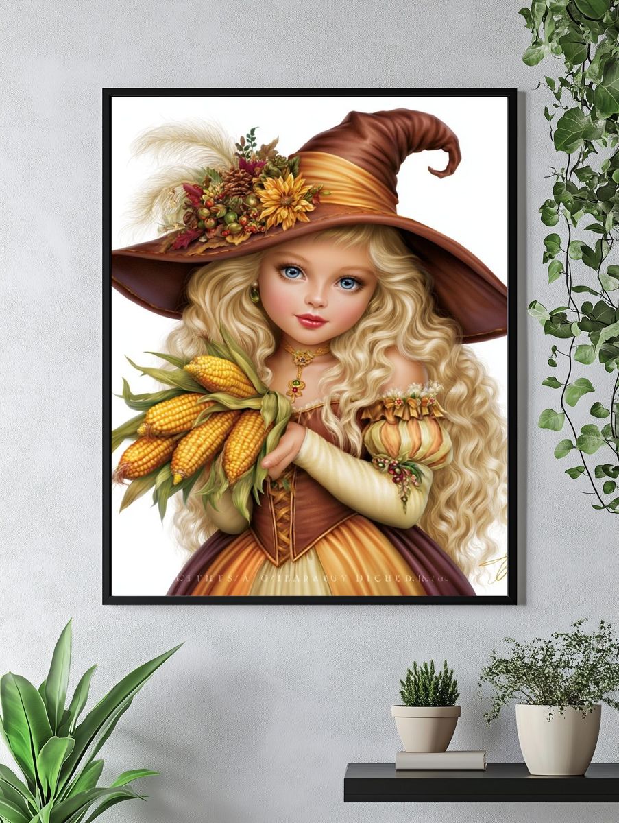 Autumn Witch Girl Illustration Poster. — room view 4