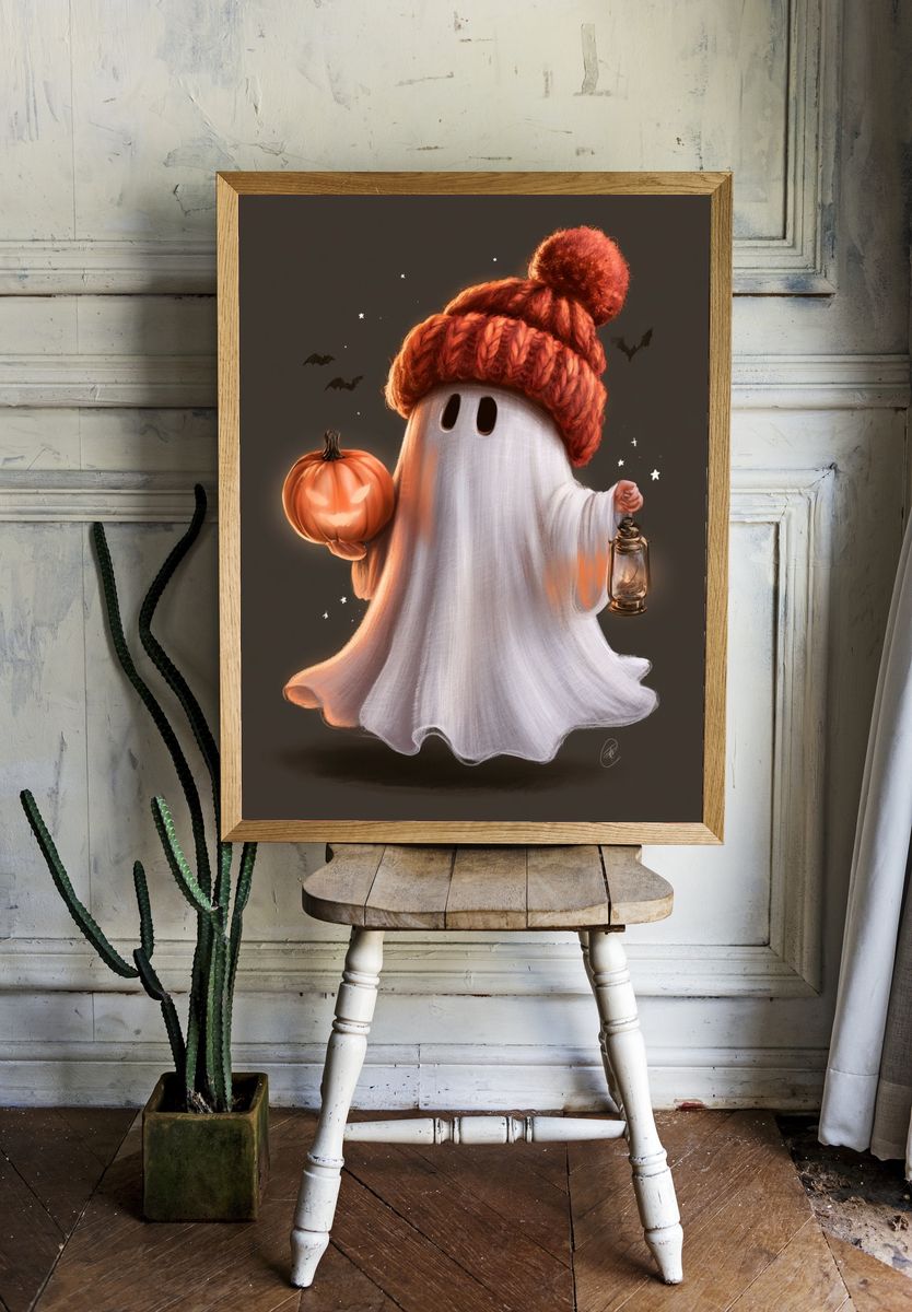Halloween Ghost Illustration Poster. — room view 1