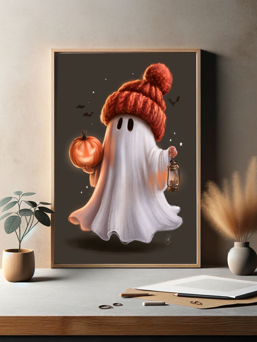 Halloween Ghost Illustration Poster. — room view 2