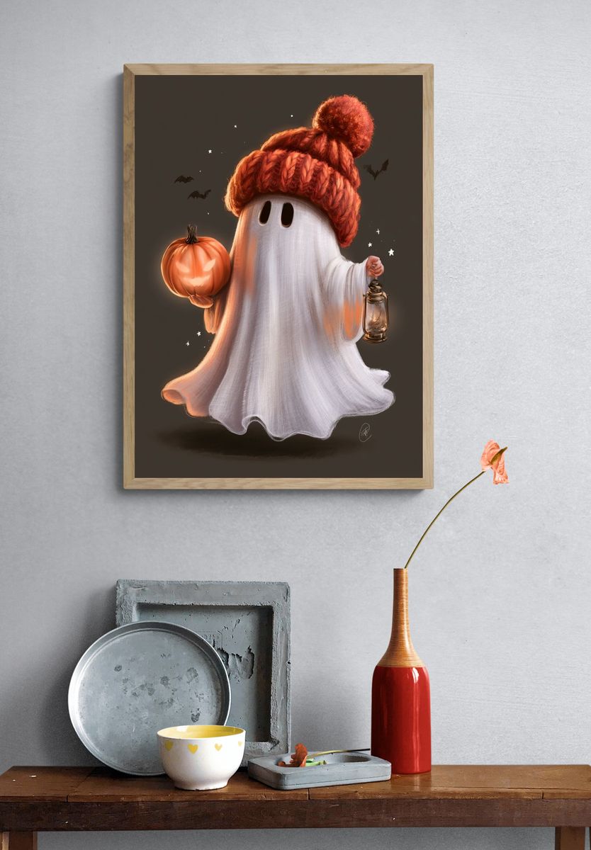 Halloween Ghost Illustration Poster. — room view 3