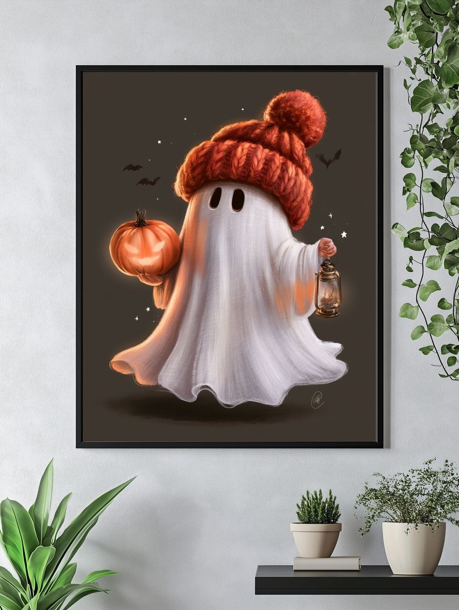 Halloween Ghost Illustration Poster. — room view 4