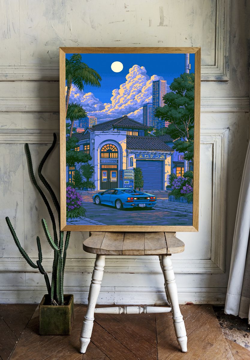 Tokyo Night Drive Illustration Poster. room preview