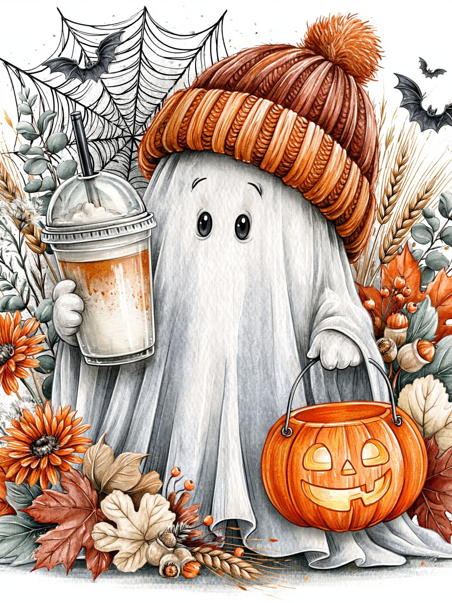 Halloween Ghost Autumn Illustration Poster. poster — illustration art