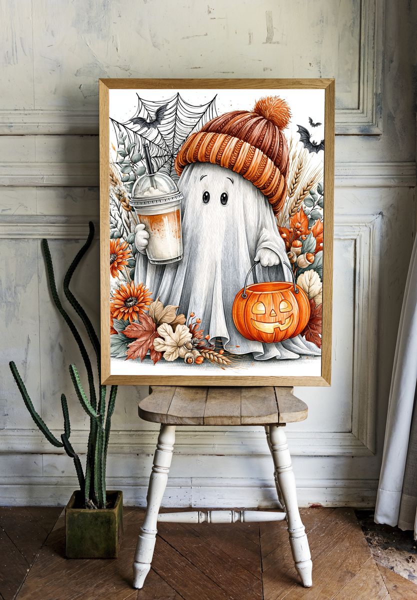 Halloween Ghost Autumn Illustration Poster. room preview