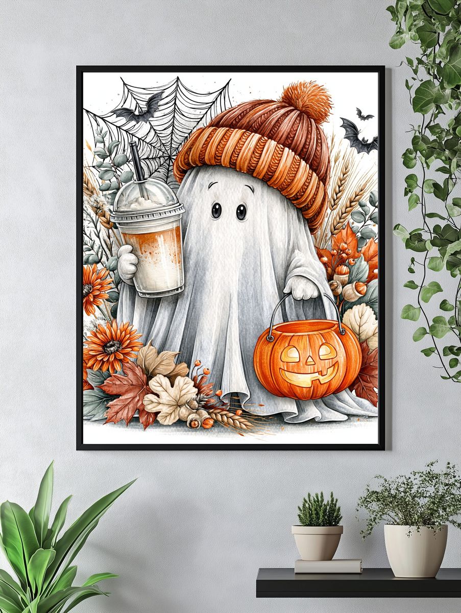 Halloween Ghost Autumn Illustration Poster. — room view 4