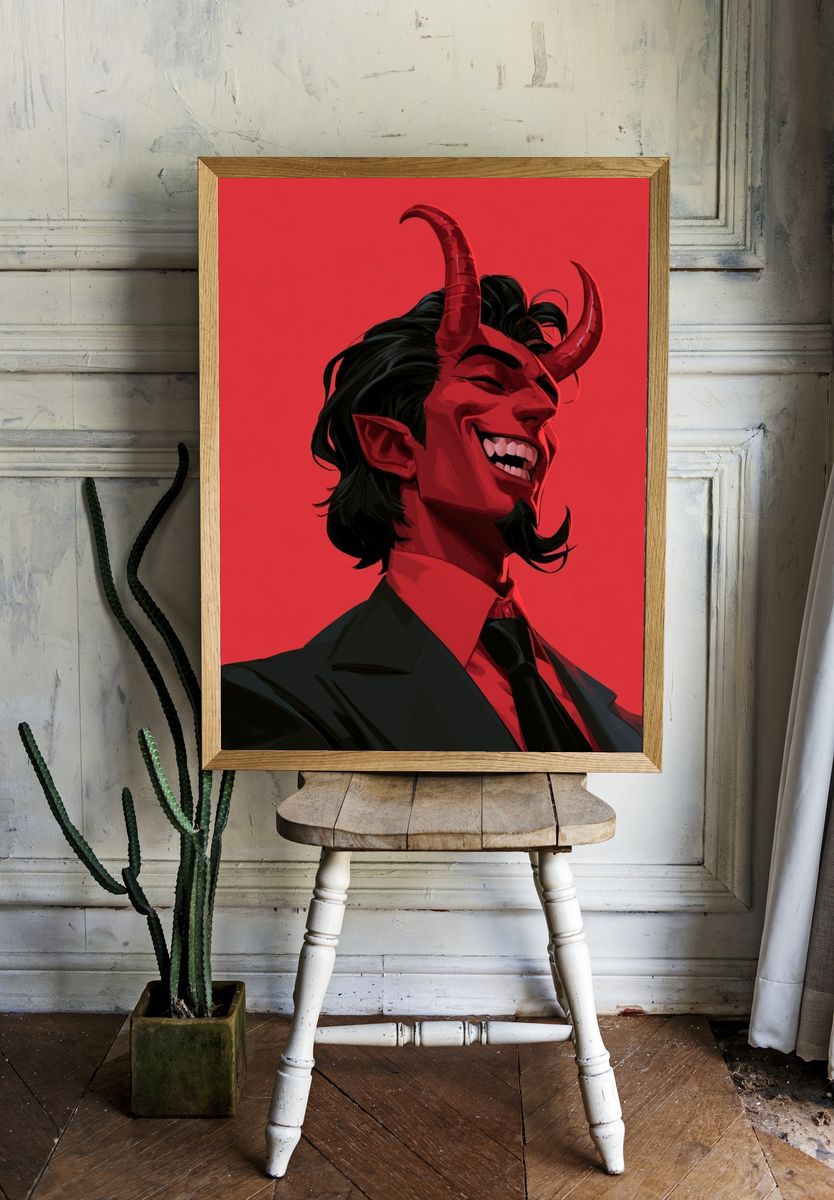 Red Devil Portrait Illustration Poster. — room view 1