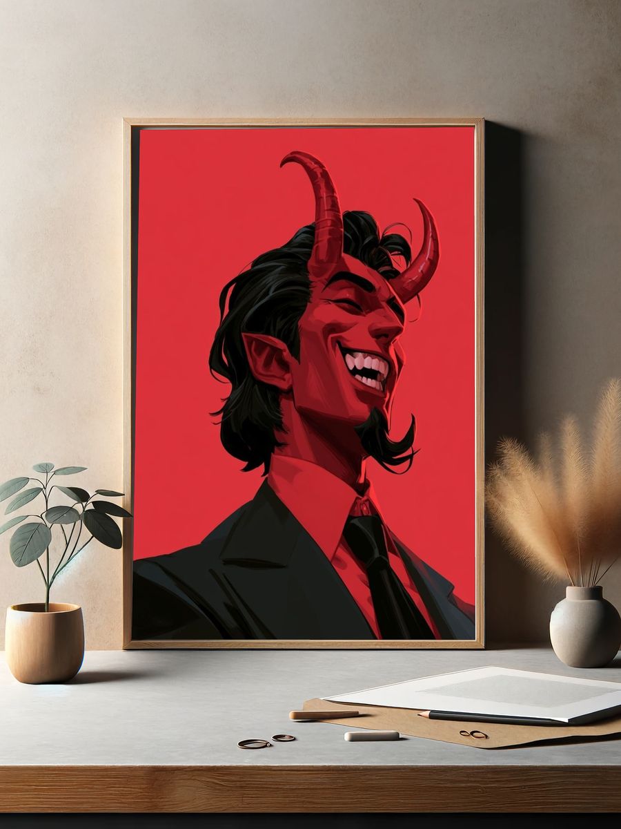 Red Devil Portrait Illustration Poster. — room view 2