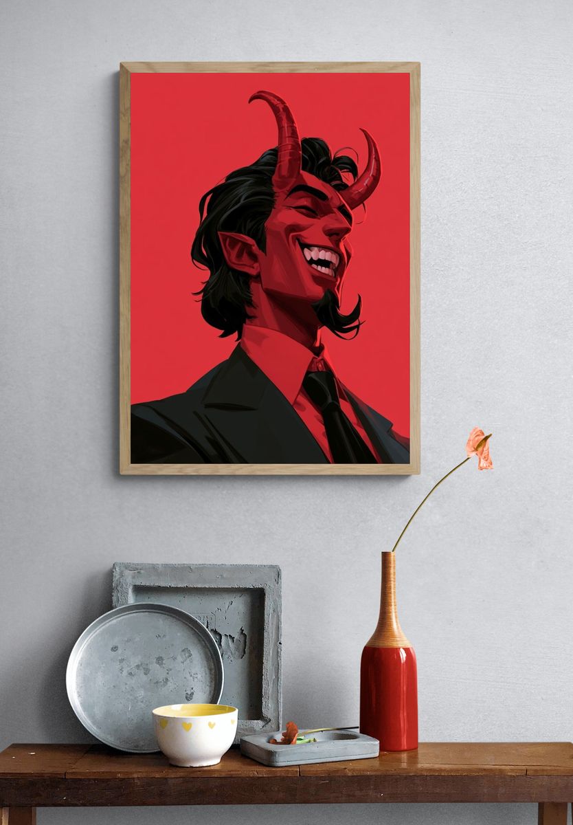 Red Devil Portrait Illustration Poster. — room view 3