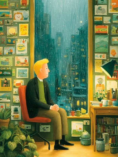 Rainy Window Portrait Illustration Poster. poster print
