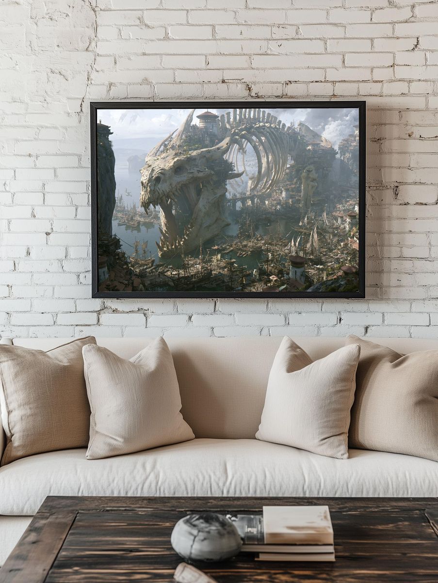 Fantasy Skull Harbor Illustration Poster. room preview