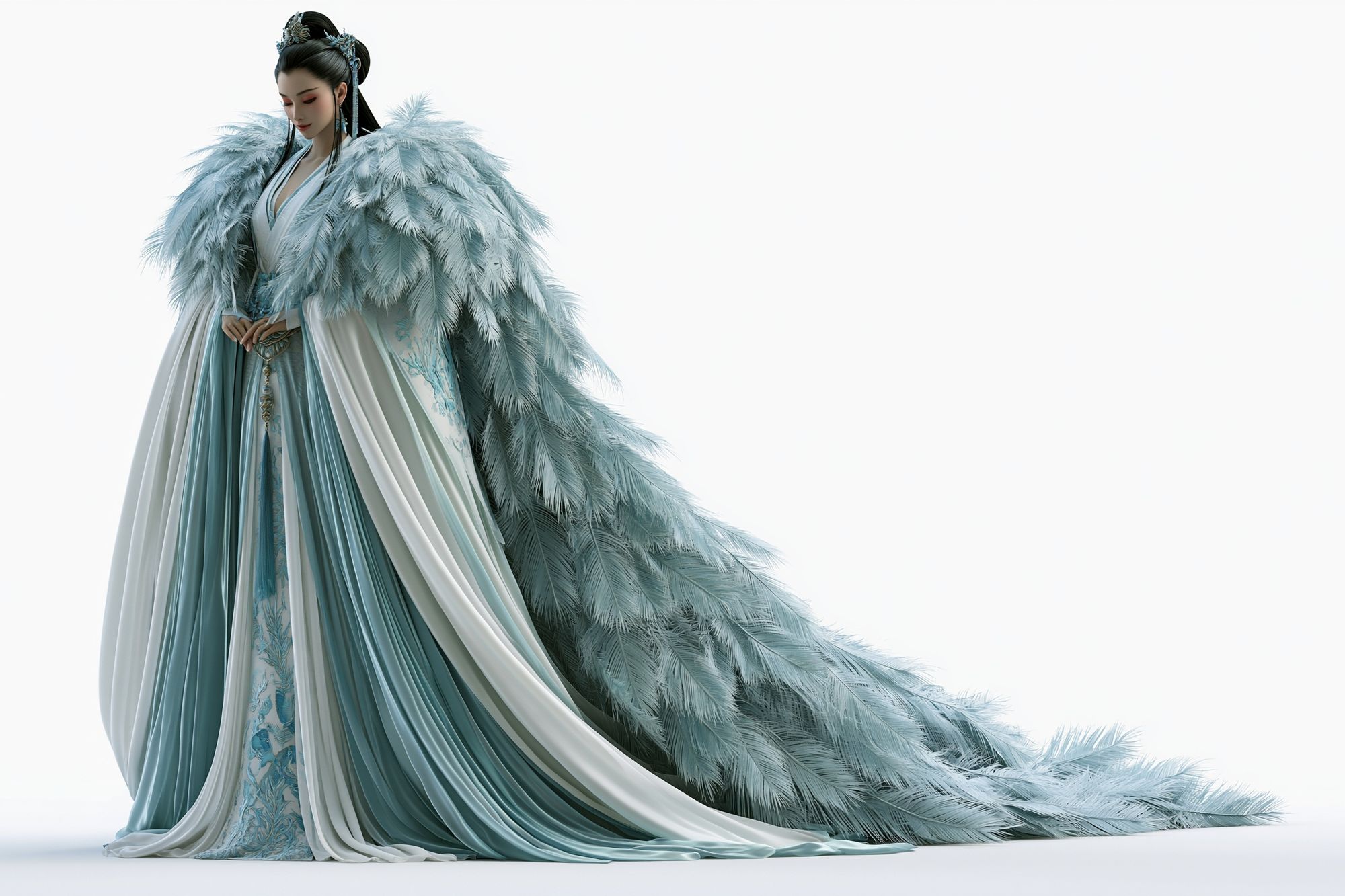 Celestial Feather Gown Illustration Print. poster — illustration art