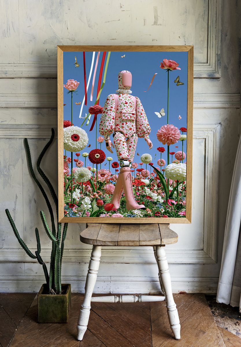 Floral Robot Dreamscape Poster. — room view 1