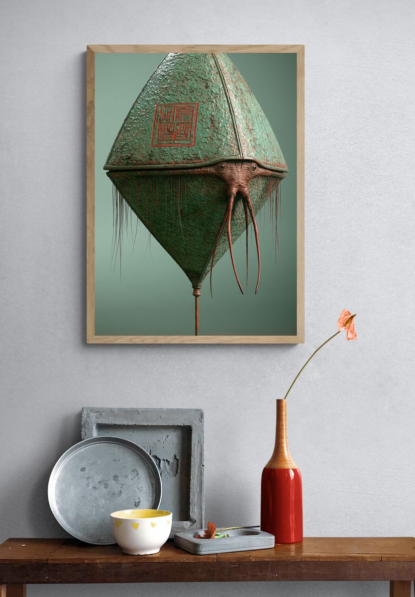 Surreal Lantern Creature Print. — room view 3