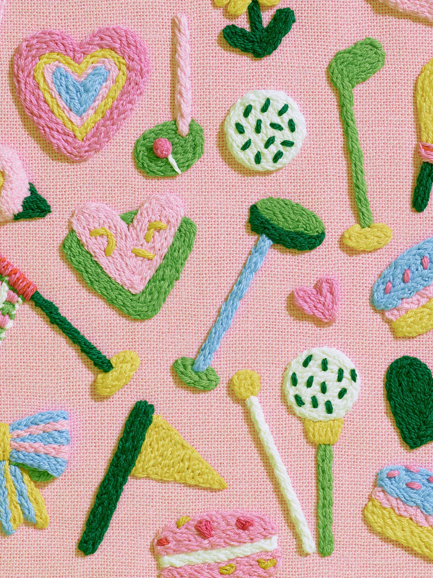 Pastel Embroidered Hearts Print. poster detail