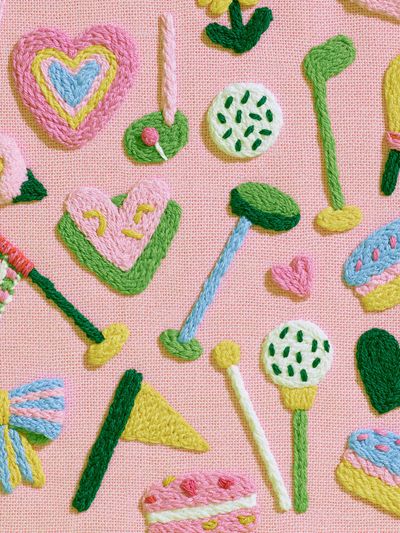 Pastel Embroidered Hearts Print. poster