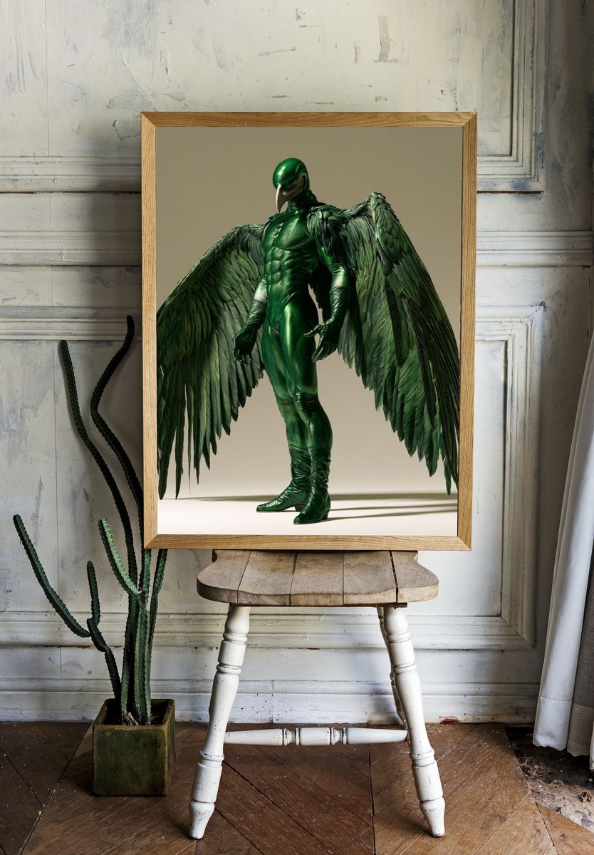 Emerald Winged Figure Illustration Poster. — room view 1