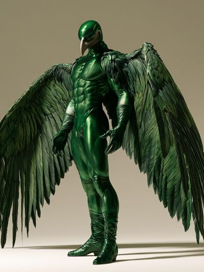 Emerald Winged Figure Illustration Poster. poster