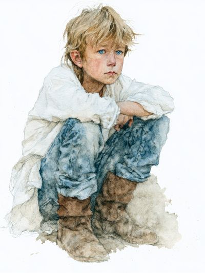 Boy in White Watercolor Print. poster