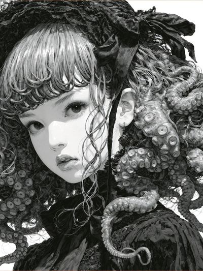 Octopus Girl Surreal Illustration Poster.
