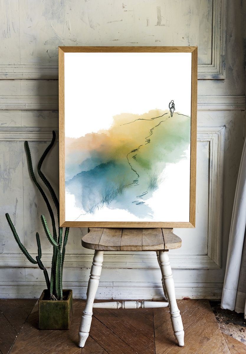 Watercolor Hiker Trail Poster. — room view 1