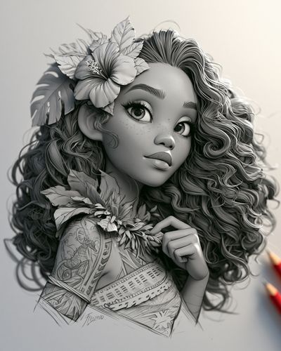 Curly Floral Girl Illustration Print. poster