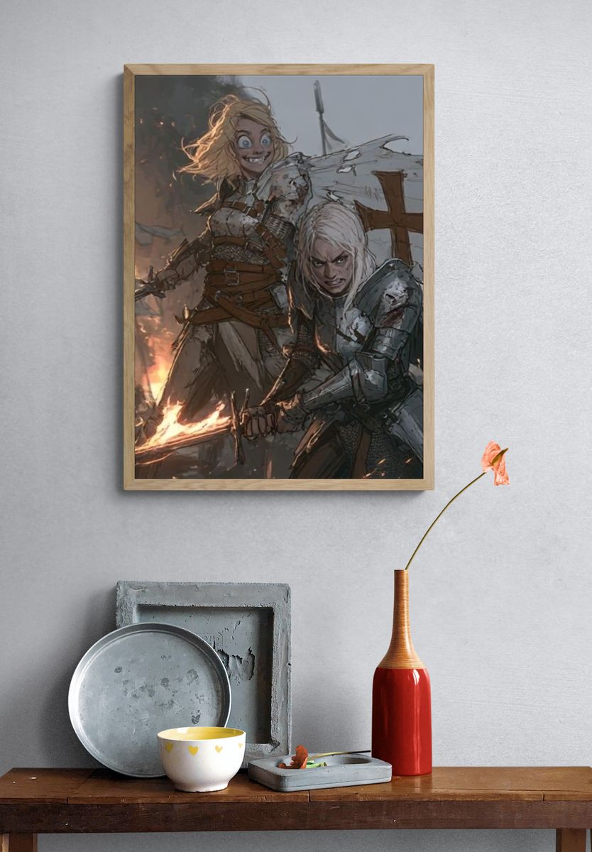 Fantasy Battle Illustration Poster. — room view 3