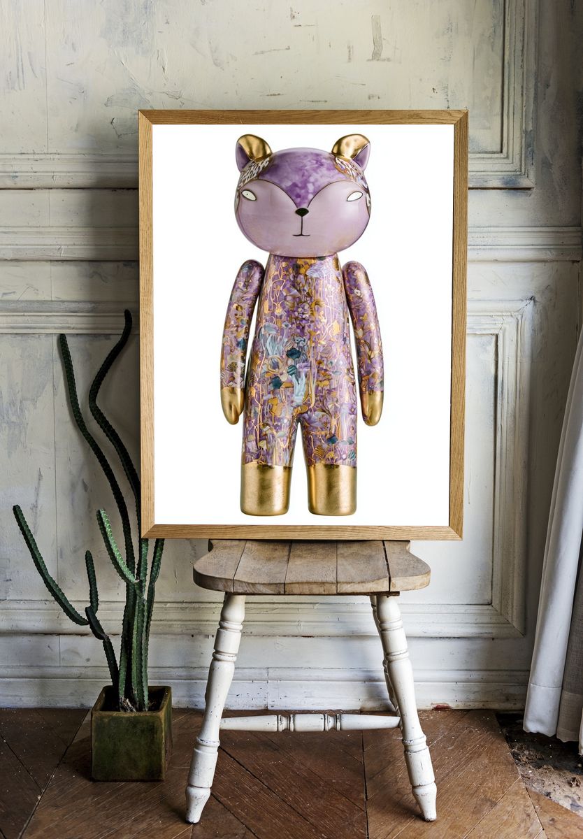 Purple Bear Figurine Illustration Print. — room view 1